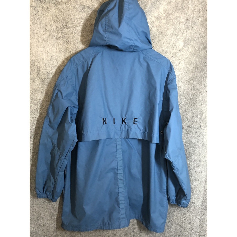 Vintage Nike Coat Womens Medium Blue Nylon Windbreaker Raincoat Hood Classic - Picture 6 of 11